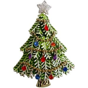 Avon Christmas Tree Pin Brooch Vintage Statement Jewelry New in Original Box